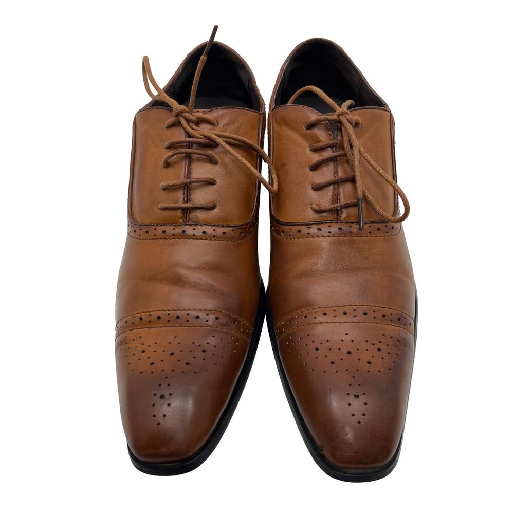 Amali 1827-028 Tan Upper Pointed Perforated Cap Toe Oxford Mens 9.5 Dress Shoes